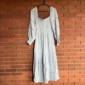 Reformation Blue Long Sleeve Peasant Dress